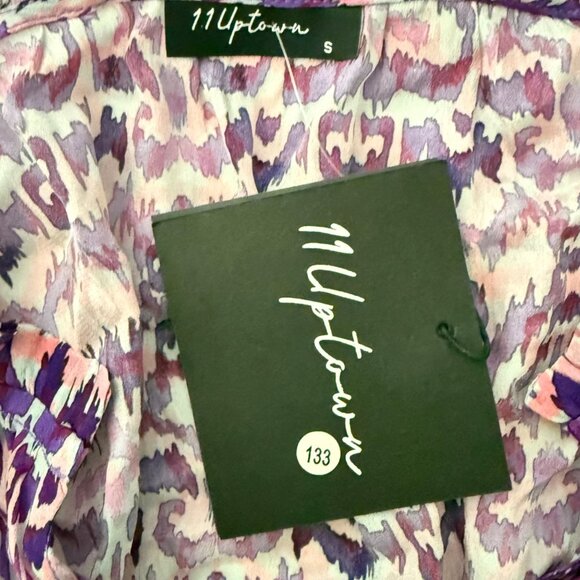 11 Uptown Dress Purple Multi-Color Abstract Print Long Sleeve, S, 64% Cupro 36% - Picture 4 of 12